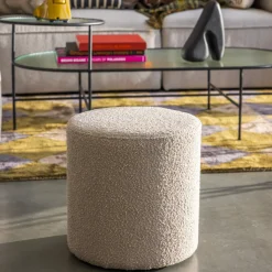 EJBY Pouf rond en tissu bouclette ø34cm