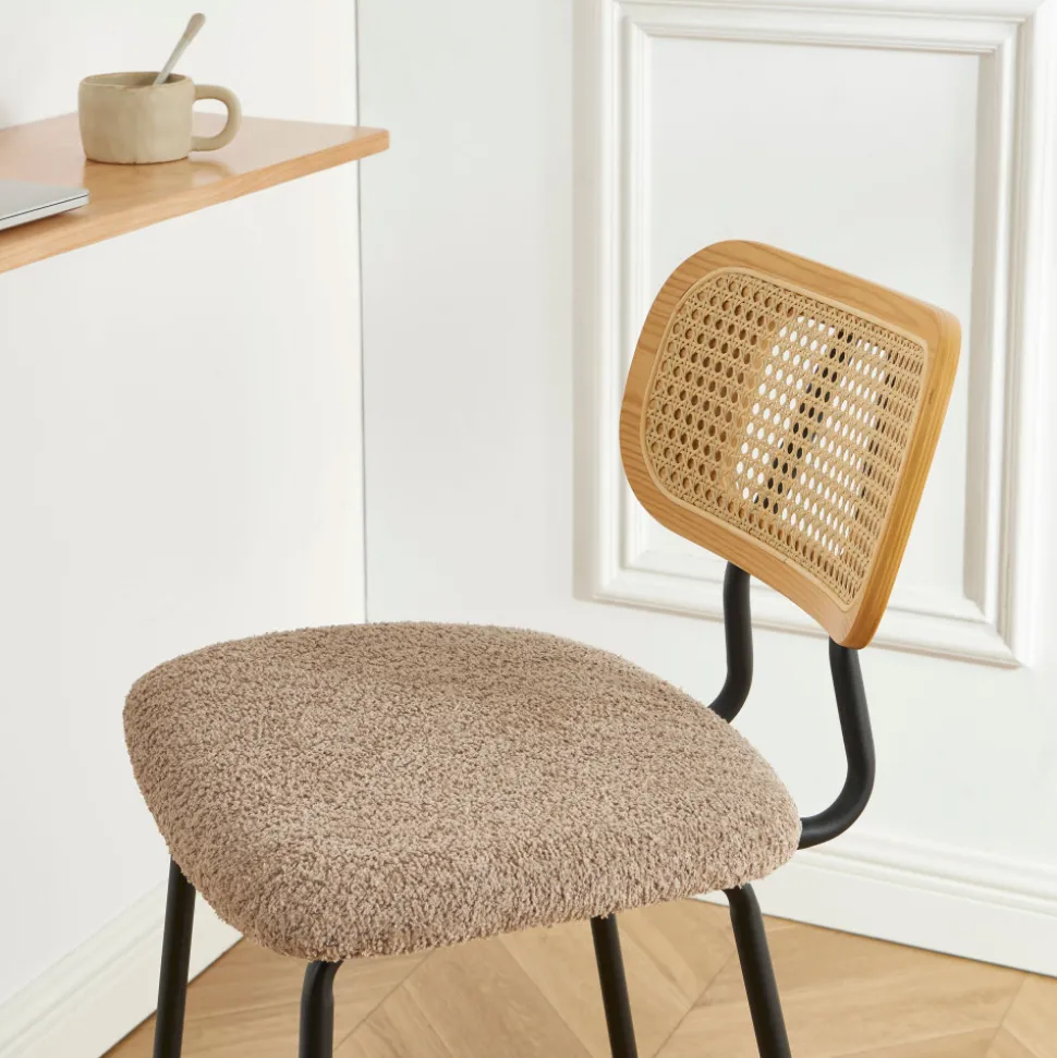 EMA Lot de 2 tabourets de bar en tissu bouclette et métal H66,5cm