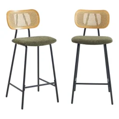 EMA Lot de 2 tabourets de bar en tissu bouclette et métal H66,5cm