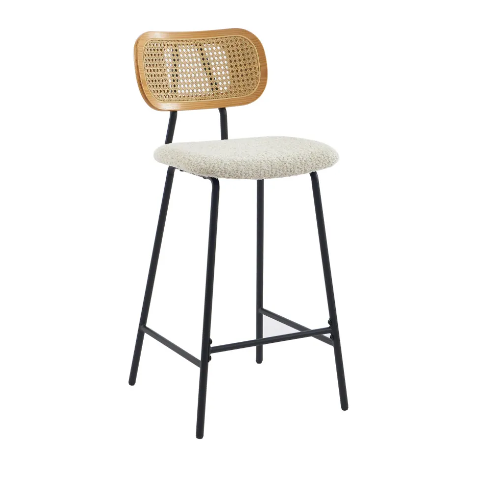 EMA Lot de 2 tabourets de bar en tissu bouclette et métal H66,5cm