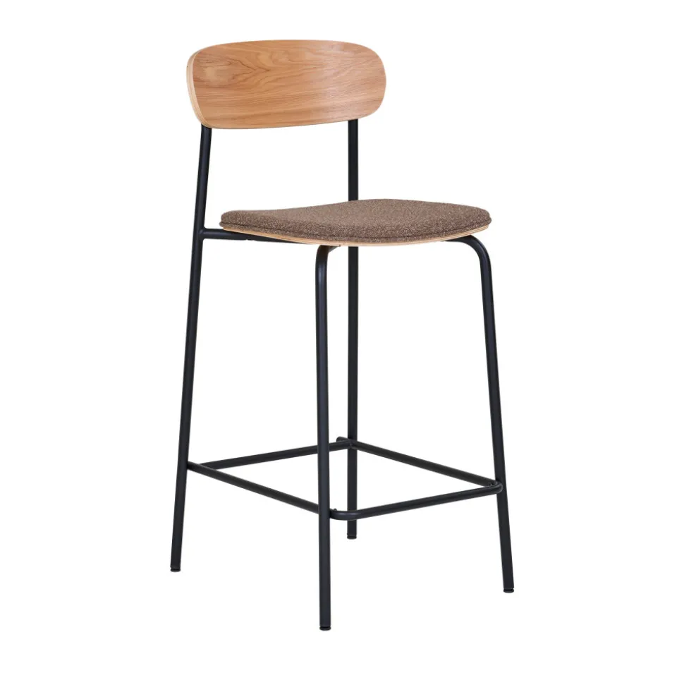ESTEPONA Lot de 2 tabourets de bar en bois, tissu et métal H66cm