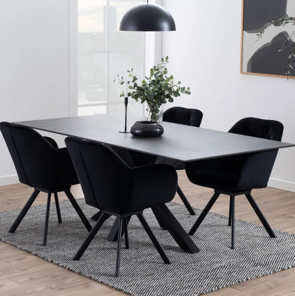 EURAME Table à manger 8 personnes en céramique et métal