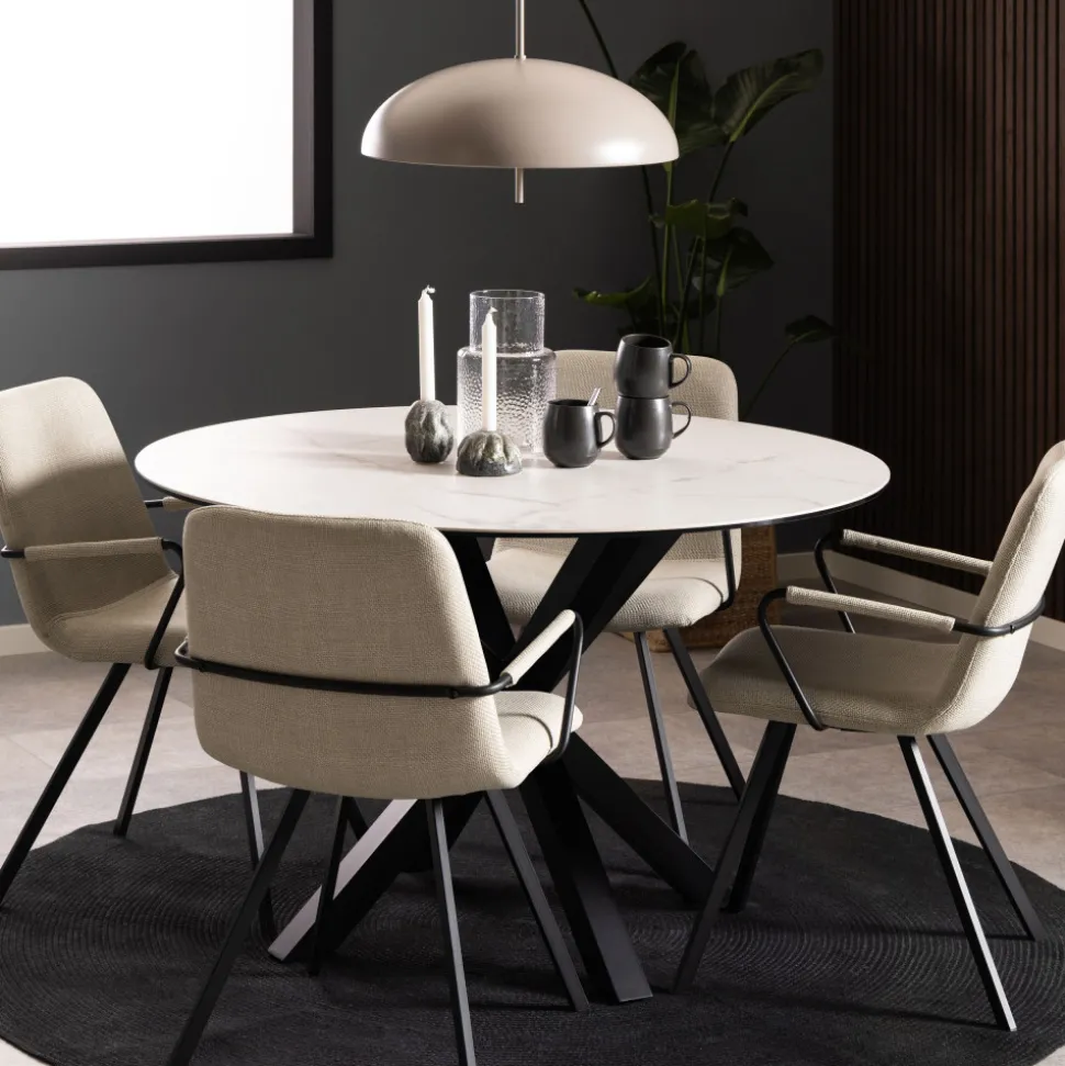 EURAME Table à manger 4 places ronde en céramique et métal