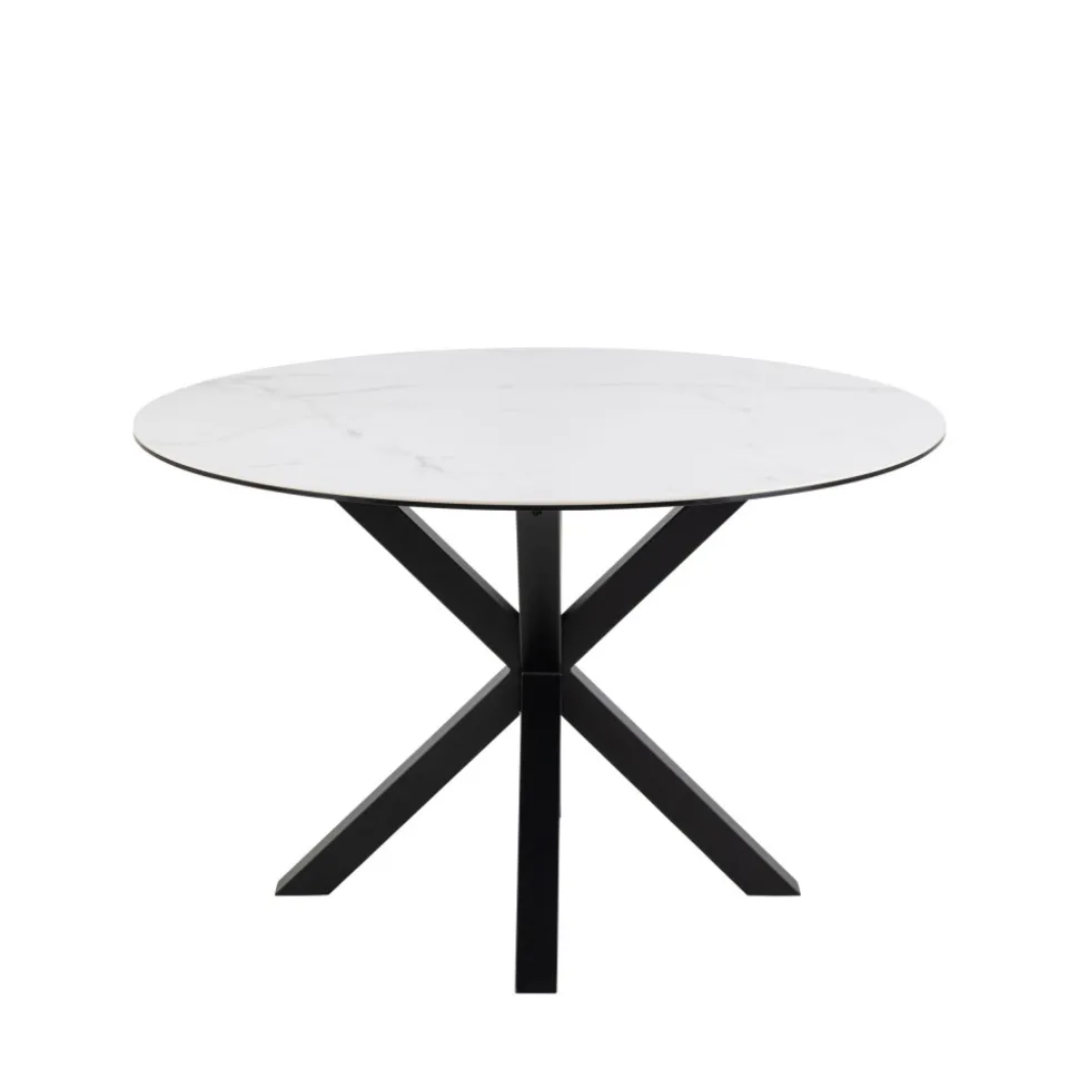EURAME Table à manger 4 places ronde en céramique et métal