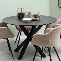 EURAME Table à manger 4 places ronde en céramique et métal