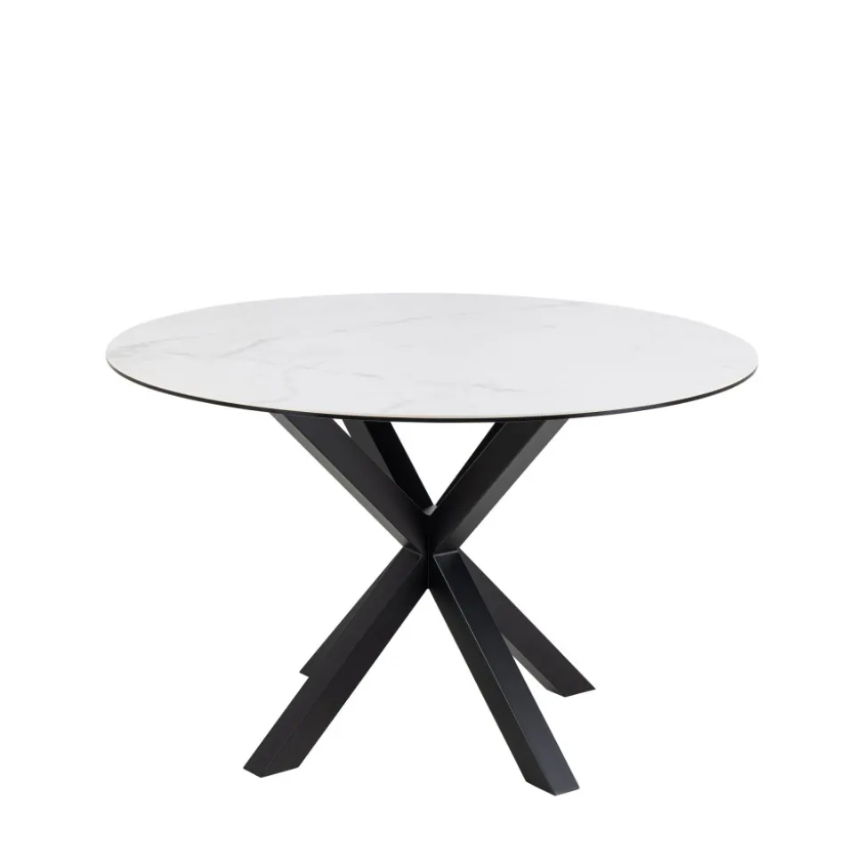 EURAME Table à manger 4 places ronde en céramique et métal