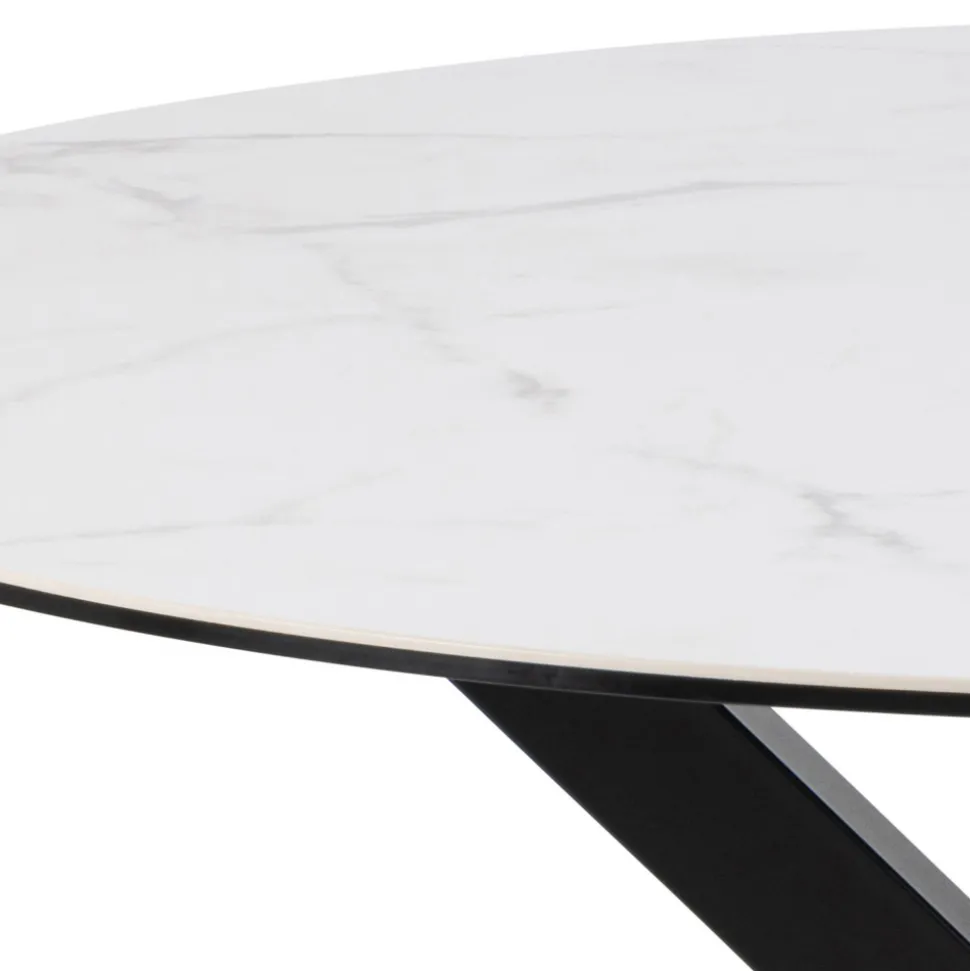 EURAME Table à manger 4 places ronde en céramique et métal