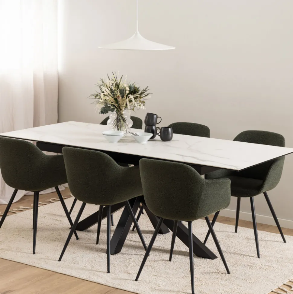 EURAME Table à manger extensible 6 à 8 places en céramique et métal 168-210x90cm