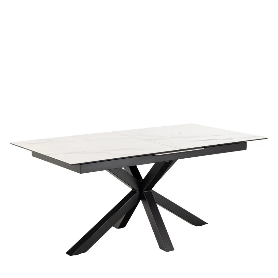 EURAME Table à manger extensible 6 à 8 places en céramique et métal 168-210x90cm