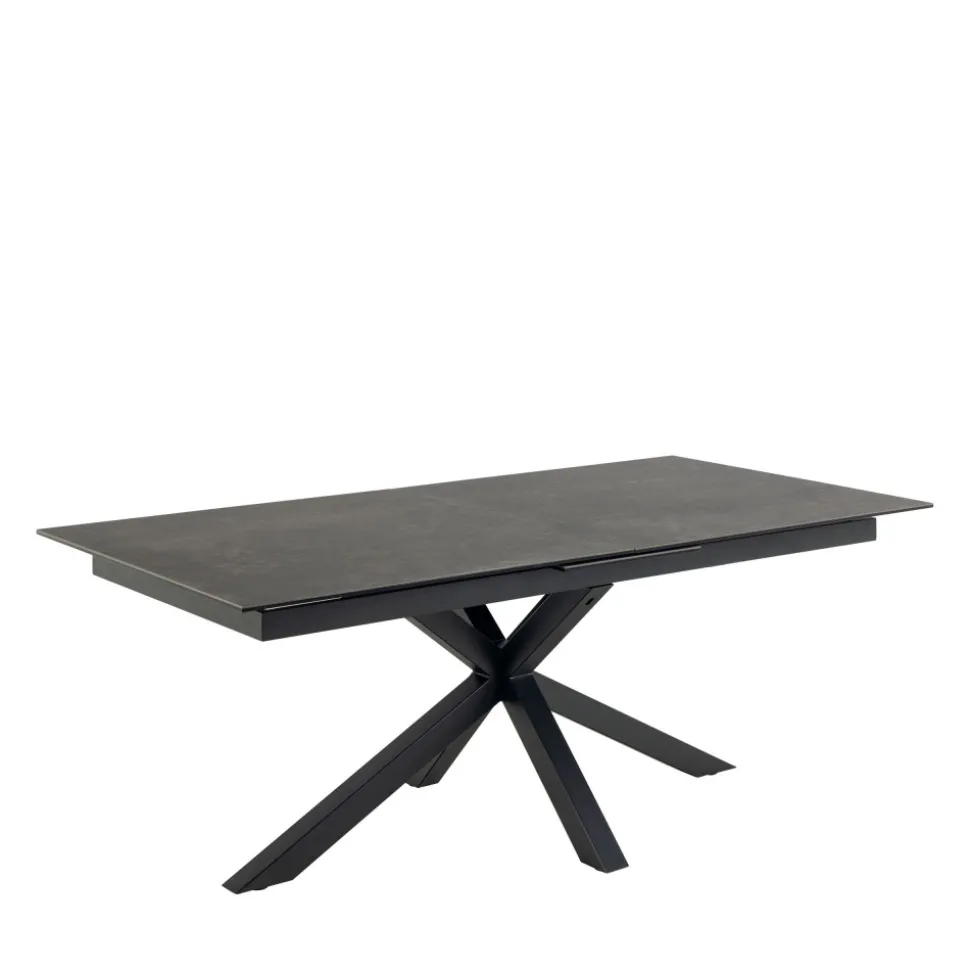 EURAME Table à manger extensible 6 à 12 personnes en céramique et métal 200-240x100cm