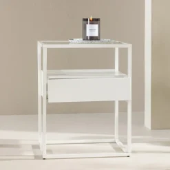 FORTALEZA Table de chevet 1 tiroir en verre et métal