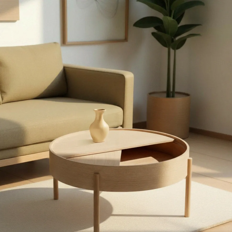 GISELE Table basse ronde avec rangement en bois ø80cm