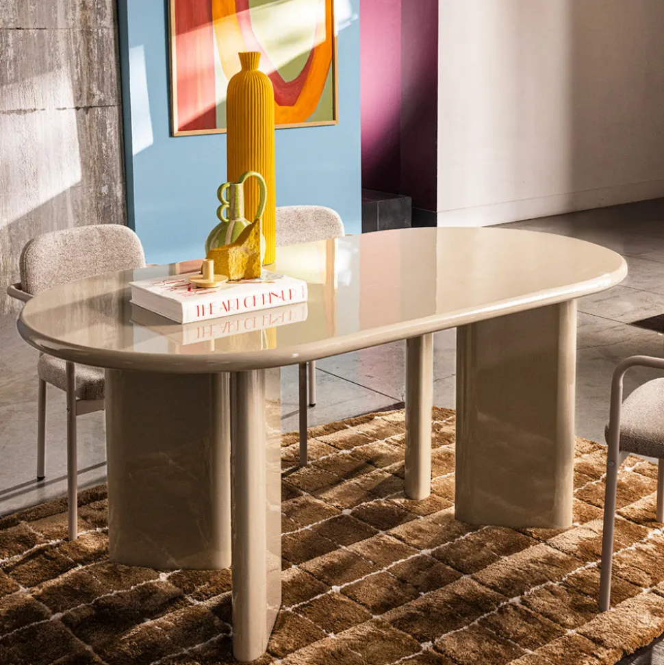 GLOSSI Table à manger 6 personnes ovale en bois laqué