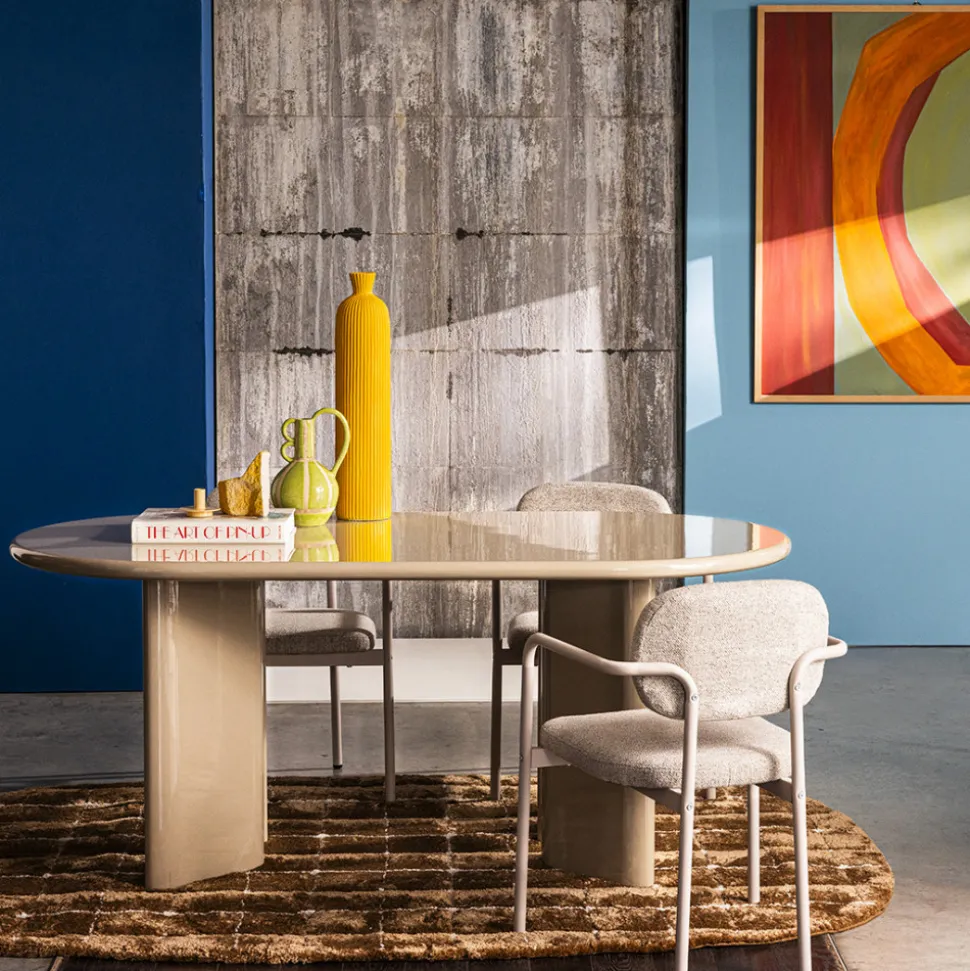 GLOSSI Table à manger 6 personnes ovale en bois laqué