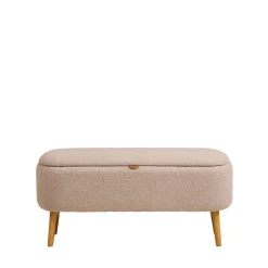 HARLOW Banc coffre en tissu bouclette et bois L95cm