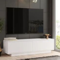 HUDSON Meuble TV 2 portes en bois L140cm