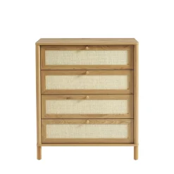 IRIS Commode 4 tiroirs en bois et cannage L80cm