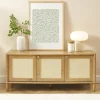 IRIS Meuble TV 3 portes en bois et cannage L120cm