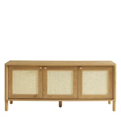 IRIS Meuble TV 3 portes en bois et cannage L120cm