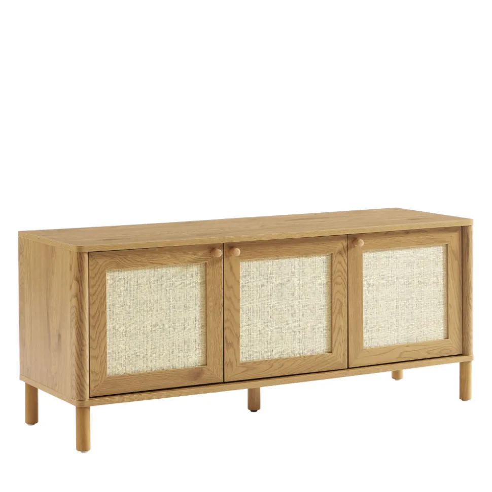 IRIS Meuble TV 3 portes en bois et cannage L120cm