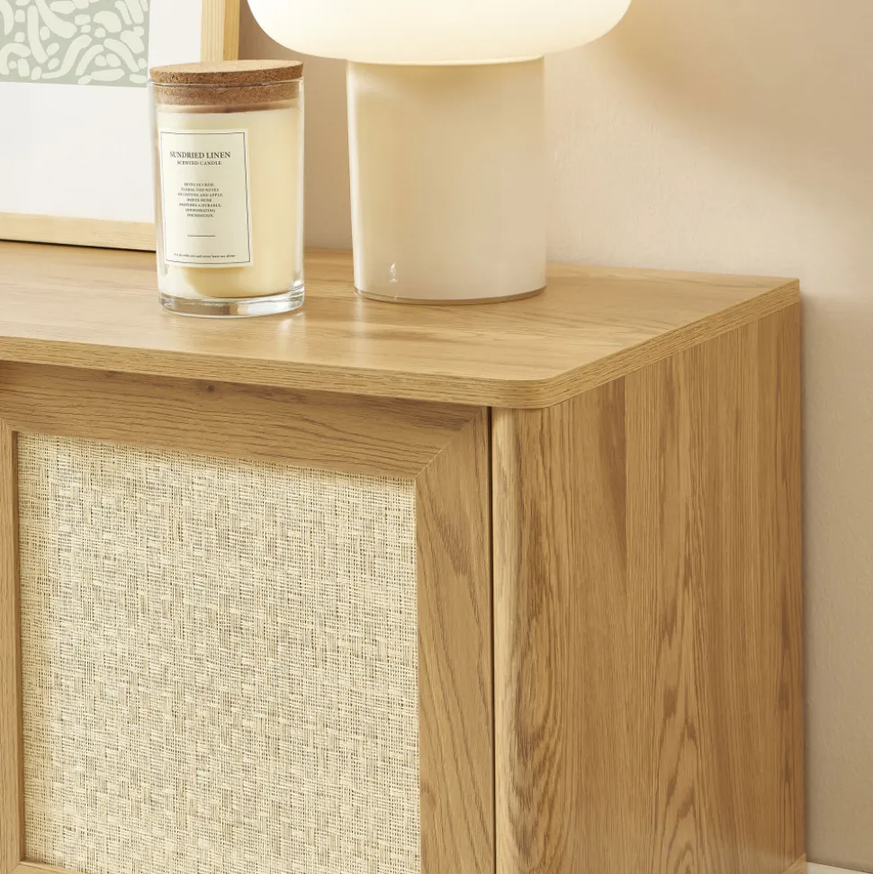 IRIS Meuble TV 3 portes en bois et cannage L120cm