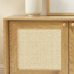 IRIS Meuble TV 3 portes en bois et cannage L120cm