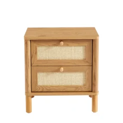 IRIS Table de chevet 2 tiroirs en bois et cannage