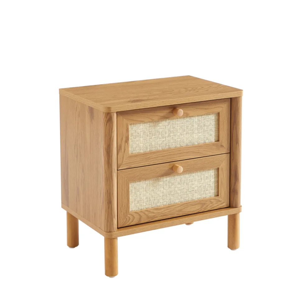 IRIS Table de chevet 2 tiroirs en bois et cannage