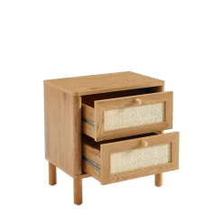 IRIS Table de chevet 2 tiroirs en bois et cannage