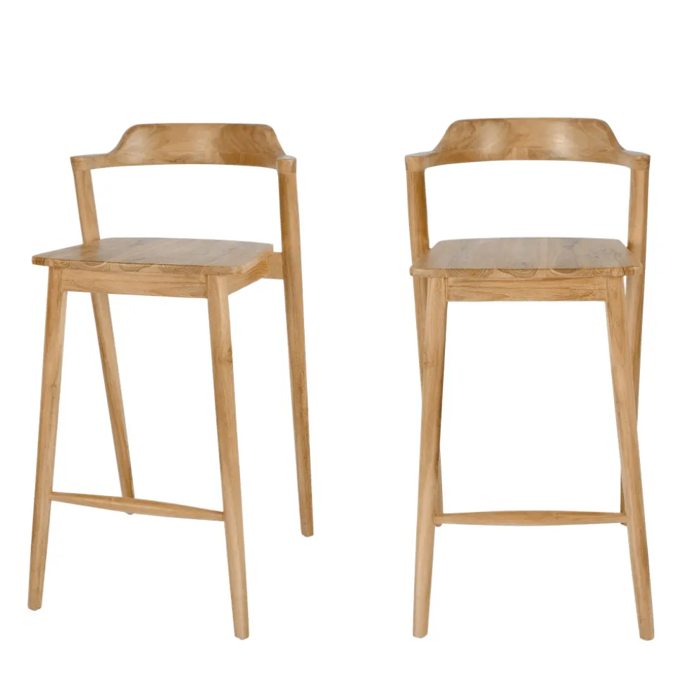JOKO Lot de 2 chaises de bar en teck H75cm