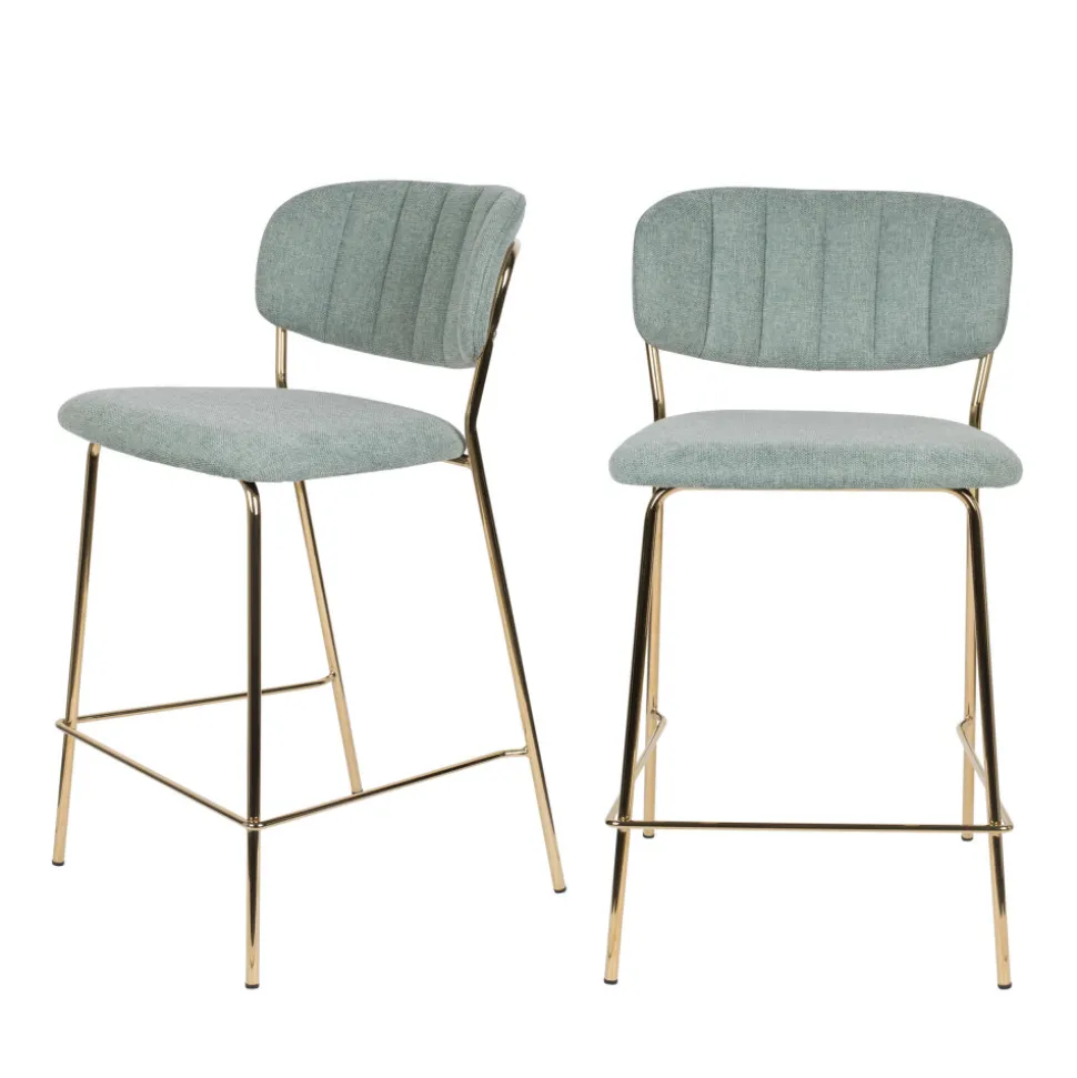 JOLIEN Lot de 2 tabourets de bar en tissu avec pieds dorés
