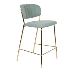 JOLIEN Lot de 2 tabourets de bar en tissu avec pieds dorés
