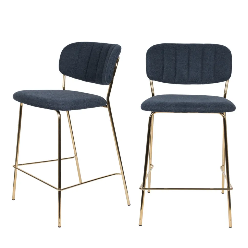 JOLIEN Lot de 2 tabourets de bar en tissu avec pieds dorés