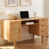 JUNE Bureau 1 porte 3 tiroirs en bois et cannage L135cm