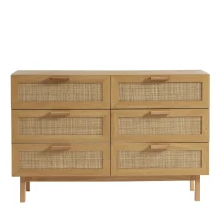 JUNE Commode 6 tiroirs en bois et cannage L130cm