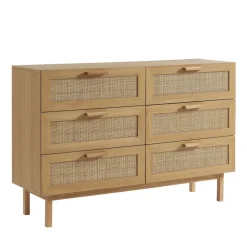 JUNE Commode 6 tiroirs en bois et cannage L130cm