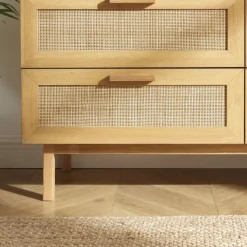 JUNE Commode 6 tiroirs en bois et cannage L130cm