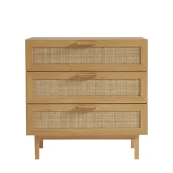JUNE Commode 3 tiroirs en bois et cannage L85cm