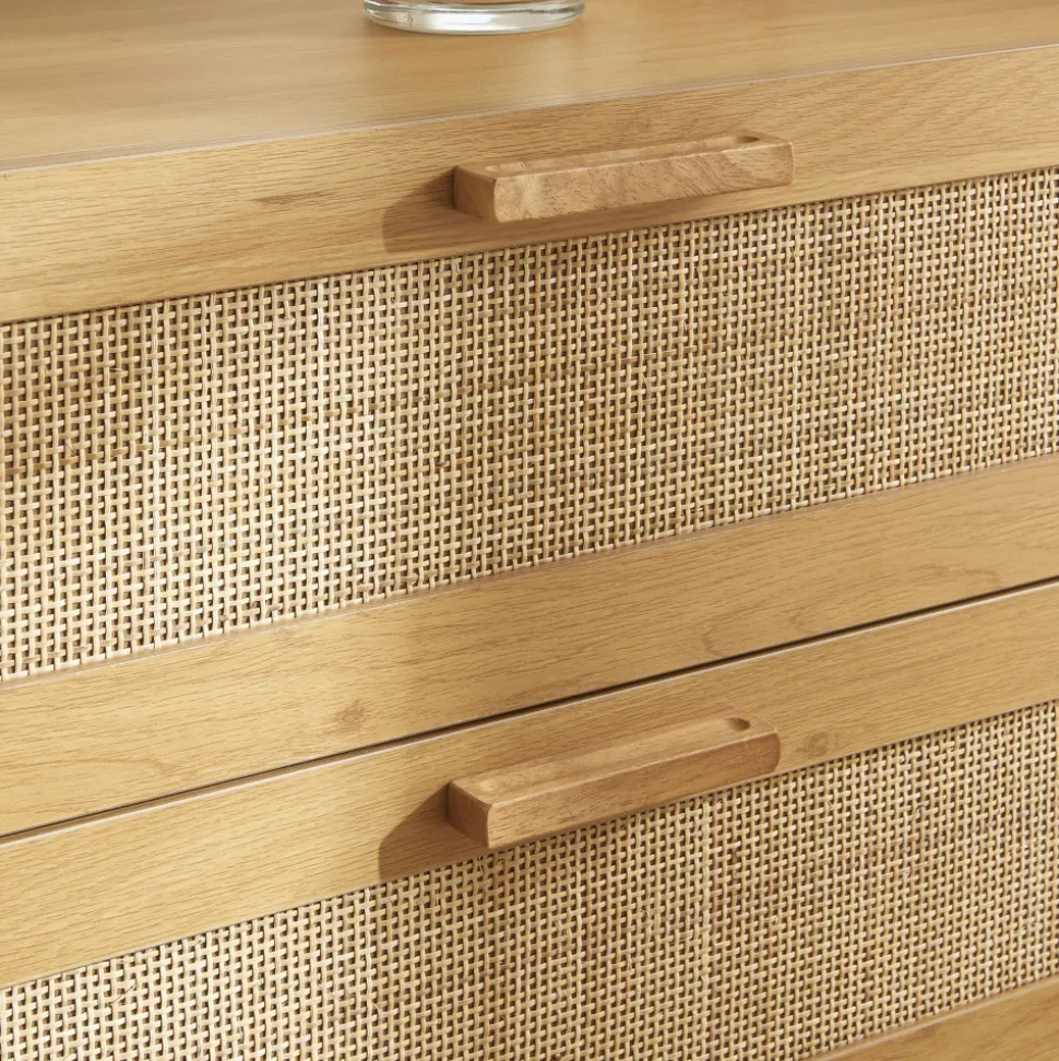 JUNE Commode 3 tiroirs en bois et cannage L85cm