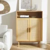 JUNE Meuble à chaussures 2 portes 1 niche en bois et cannage L80cm