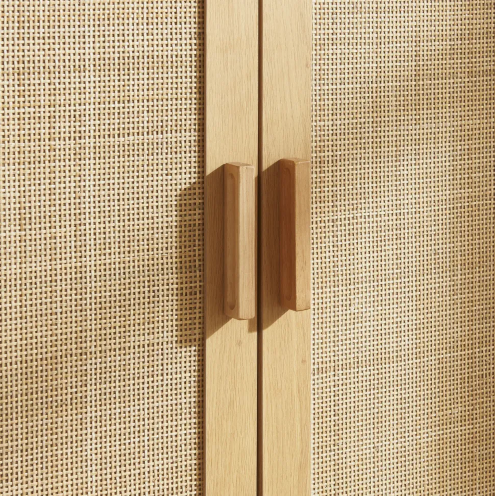 JUNE Meuble à chaussures 2 portes 1 niche en bois et cannage L80cm