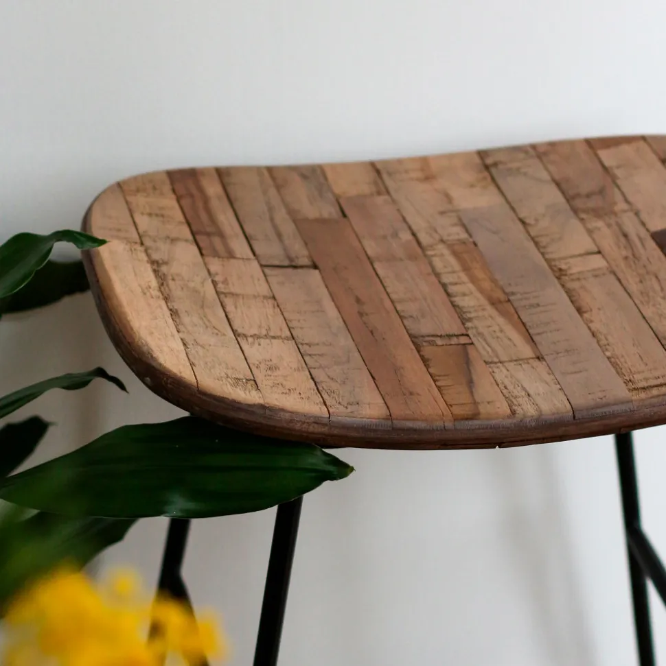 KABAYAN Tabouret de bar en teck recyclé et métal H65cm