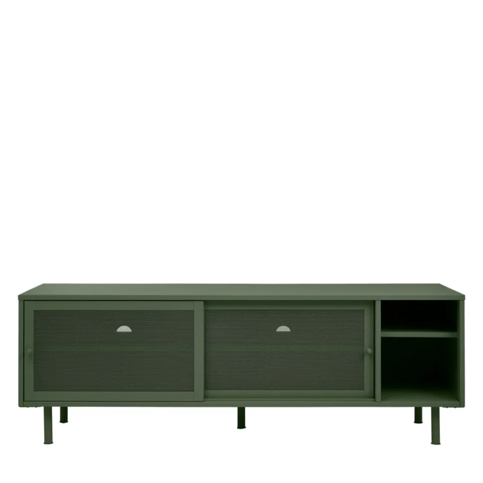KISO Meuble TV 2 portes, 2 niches en métal L160cm