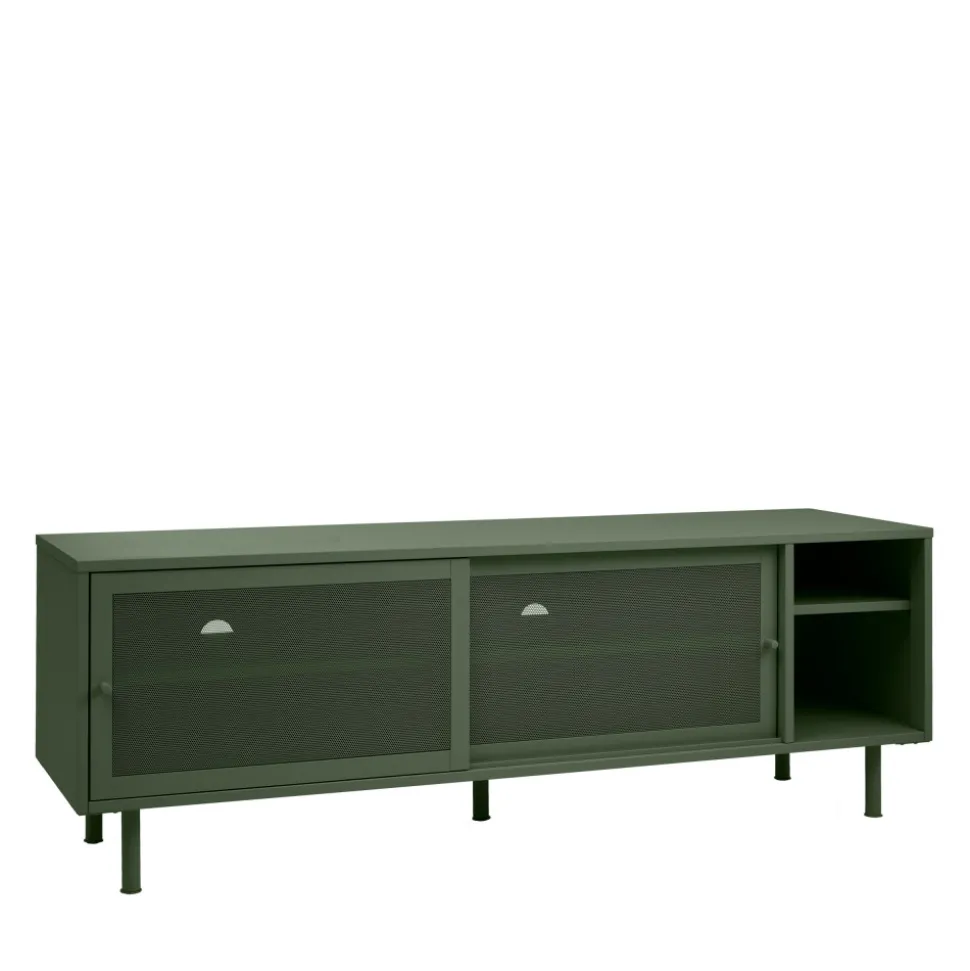 KISO Meuble TV 2 portes, 2 niches en métal L160cm