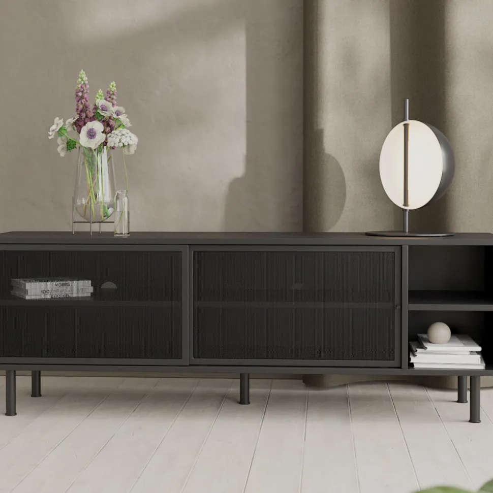 KISO Meuble TV 2 portes, 2 niches en métal L160cm