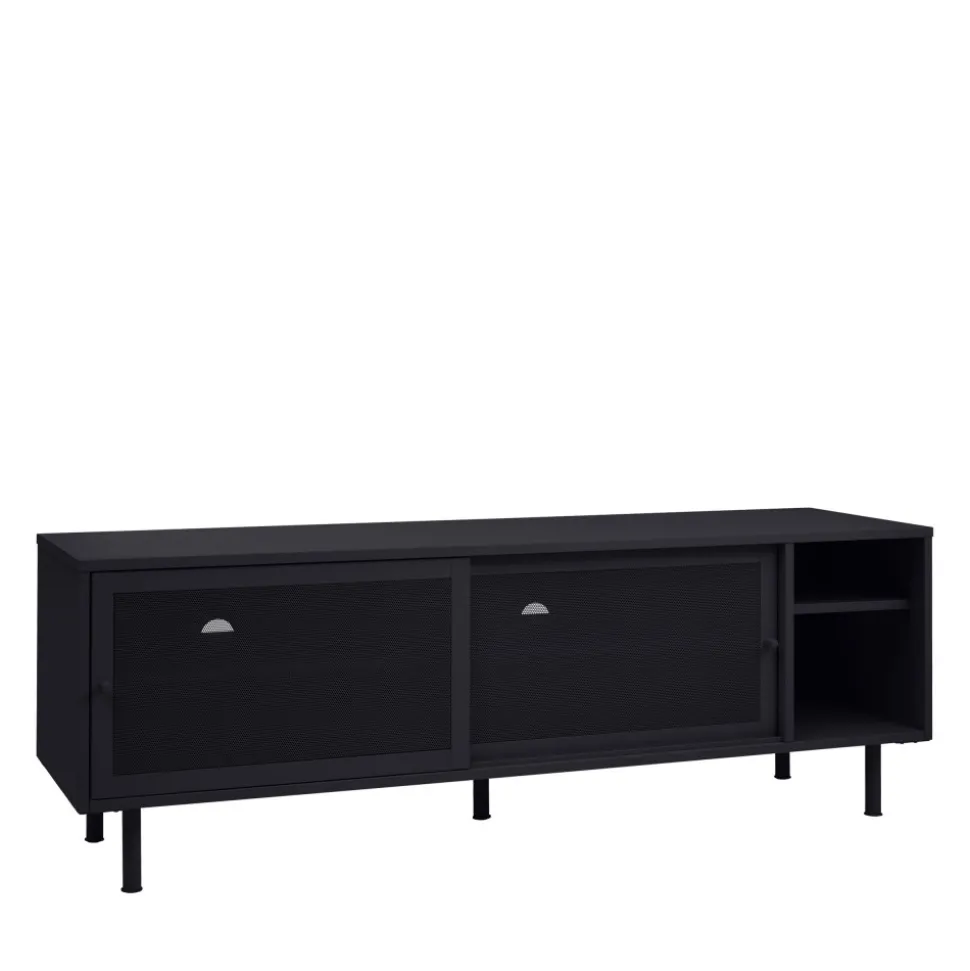 KISO Meuble TV 2 portes, 2 niches en métal L160cm