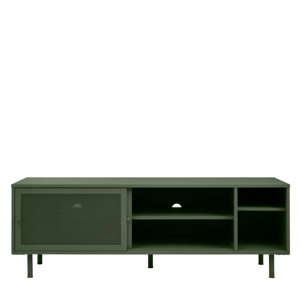 KISO Meuble TV 2 portes, 2 niches en métal L160cm