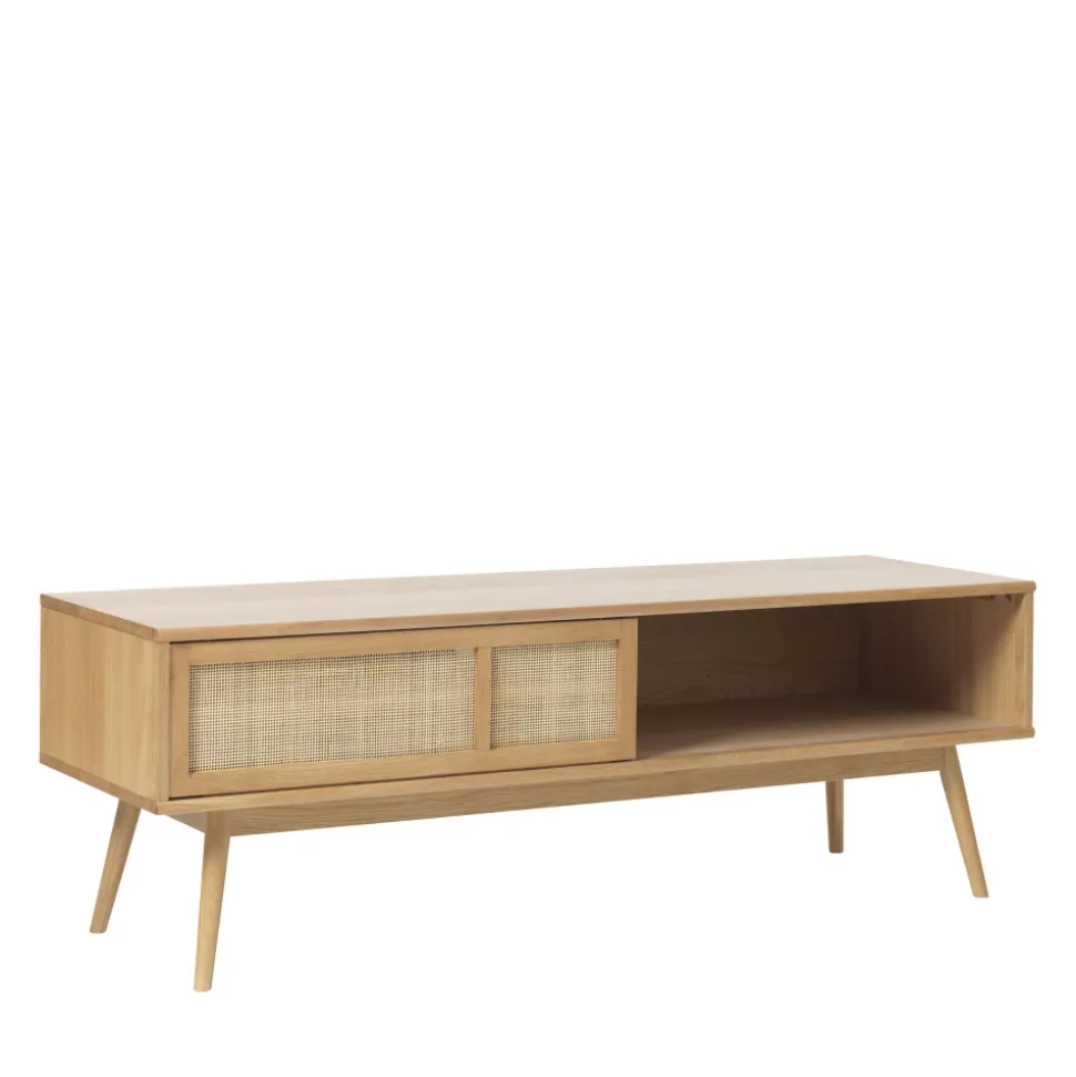 KIYO Meuble tv 2 portes en bois et cannage L150cm