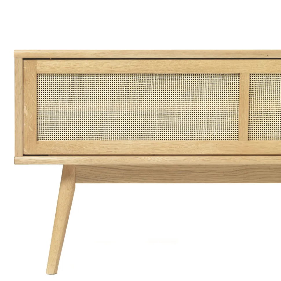 KIYO Meuble tv 2 portes en bois et cannage L150cm