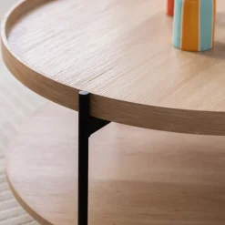 KORRO Table basse ronde en bois et métal ø80cm